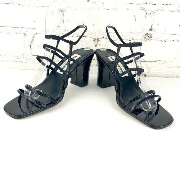 Vintage 90’s Y2K Black Square Toe Strappy Heels - Picture 3 of 6